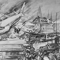 Ein Zeichner hat den Flugzeugabsturz skizziert. | Quelle: Archiv BFM